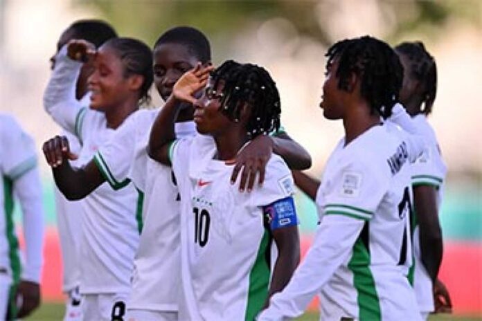 Nigeria U 17 Women's Football Team Celebrating A Goal