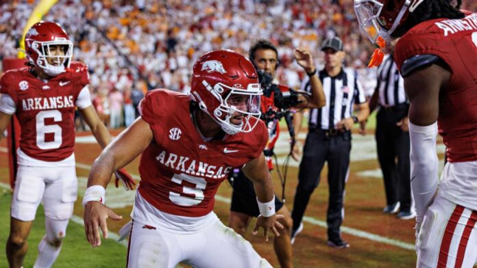 Arkansas Football Team Celebrating Win Over Tennessee