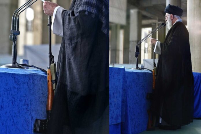 Ayatollah Ali Khamenei With Rifle During Friday Sermon