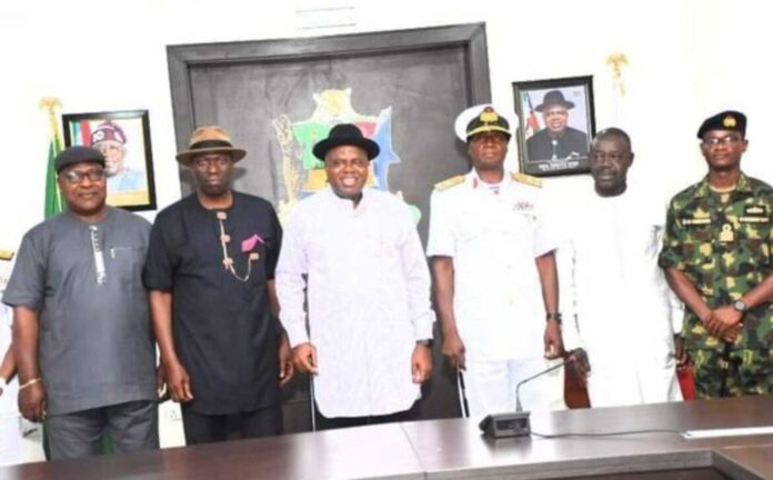 Bayelsa State Governor Douye Diri With Military Officials