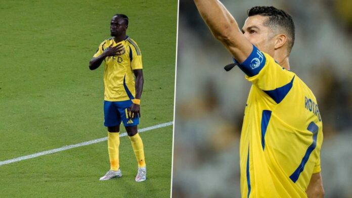 Cristiano Ronaldo And Sadio Mane Celebrating Goals In Al Nassr Vs Al Orobah