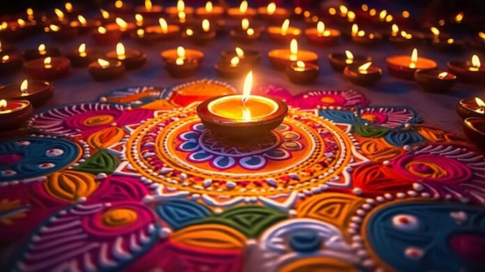 Diwali Celebrations With Diyas And Rangoli