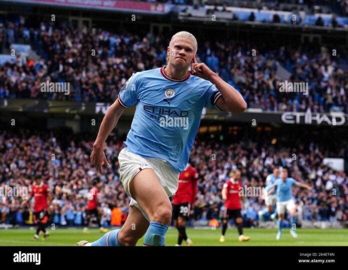 Erling Haaland Celebrating Goal Manchester City