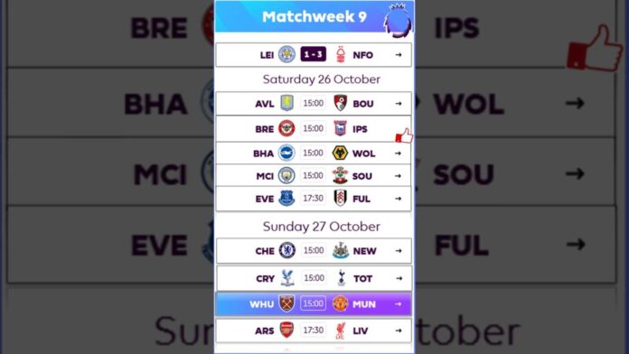 Premier League Fixtures October 27 2024