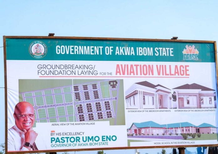 Akwa Ibom State Governor Umo Eno Laying Foundation For Aviation Village