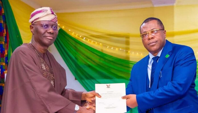 Lagos State Governor Babajide Sanwo Olu With New Solicitor General Hameed Oyenuga