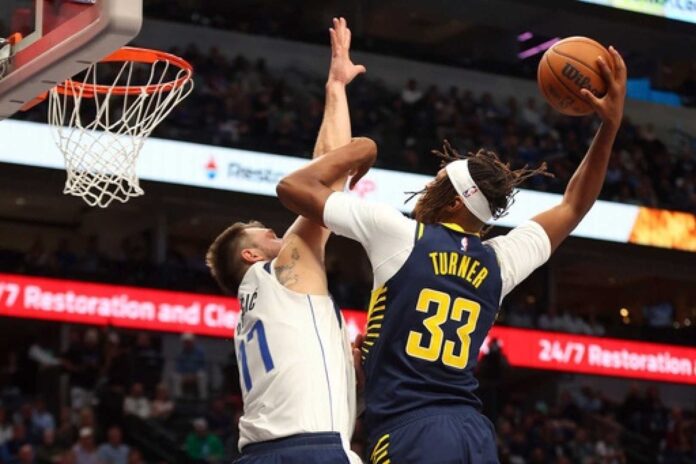 Myles Turner And Luka Doncic In Mavericks Vs Pacers Game