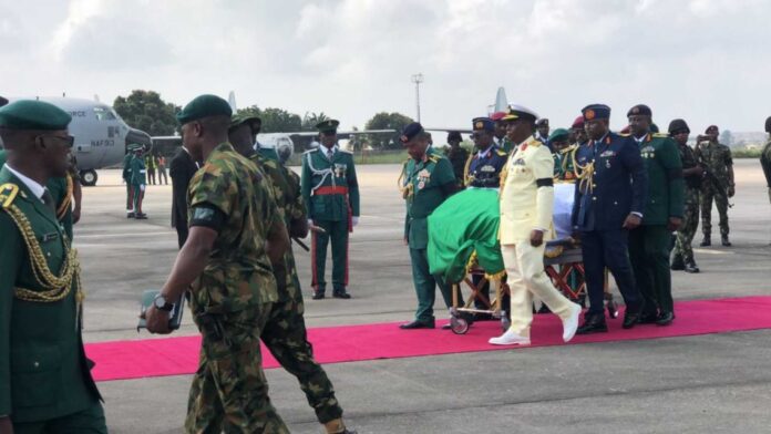 Remains Of Late Coas Lagbaja Arrive Lagos Airport