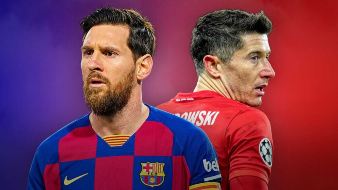 Robert Lewandowski And Lionel Messi In Uefa Champions League