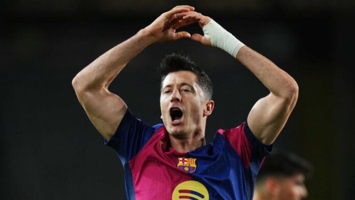 Robert Lewandowski Scoring In Barcelona Vs Brest Champions League Match