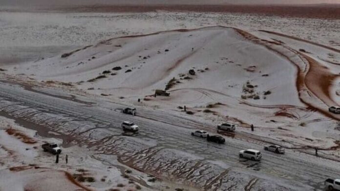 Snowfall In Saudi Arabia's Al Jawf Desert