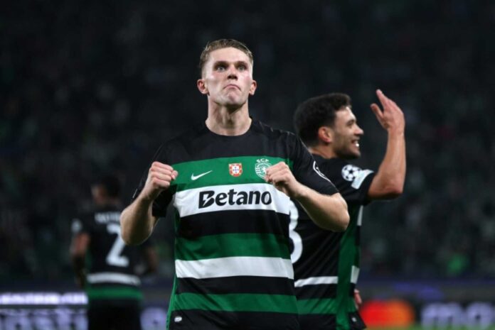 Viktor Gyokeres Celebrating Hat Trick Against Manchester City