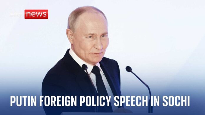 Vladimir Putin Speaking At A Foreign Policy Forum In Sochi