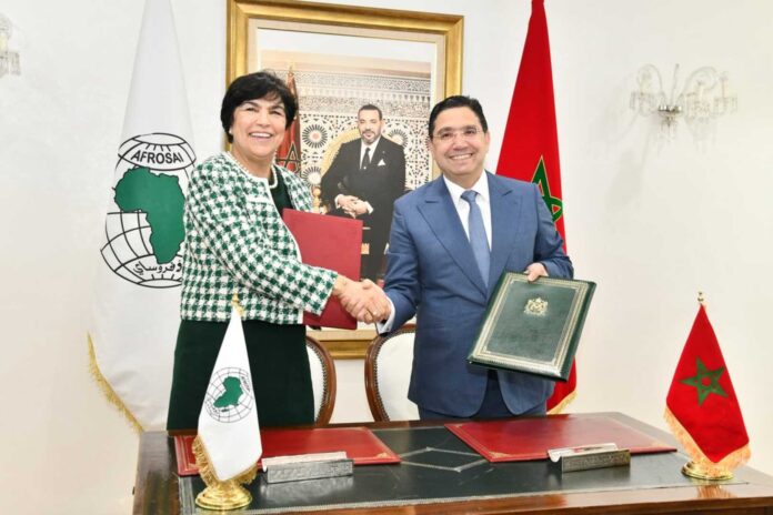 Morocco Flag And Afrosai Headquarters Signing