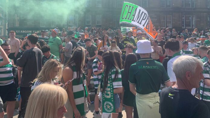 Celtic Football Fans Celebrating Title Win