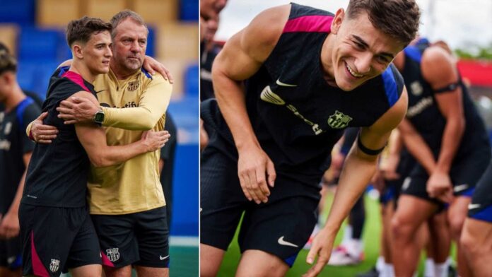 Gavi Training With Barcelona Jersey