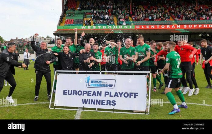 Glentoran Fans Celebrating European Play Off