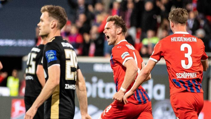 Heidenheim Players Celebrating Goal In Relegation Match