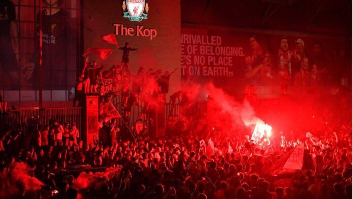 Liverpool Fans Celebrating Premier League Title Win