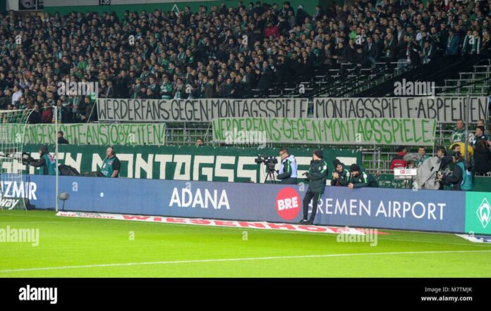 Werder Bremen Fans Marching With Banners