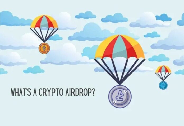 Cryptocurrency Airdrop Concept With Coins