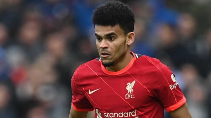 Luis Diaz In Liverpool Jersey During Match