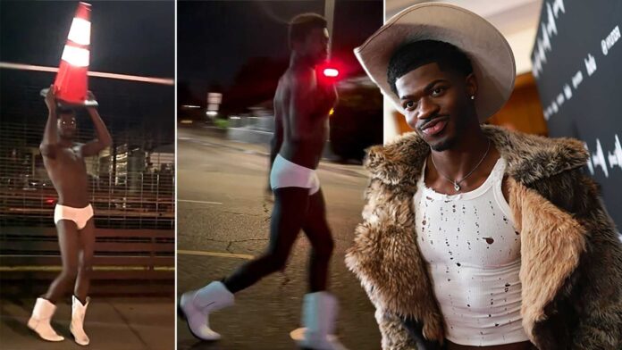 Lil Nas X Strolling In Underwear And Cowboy Boots