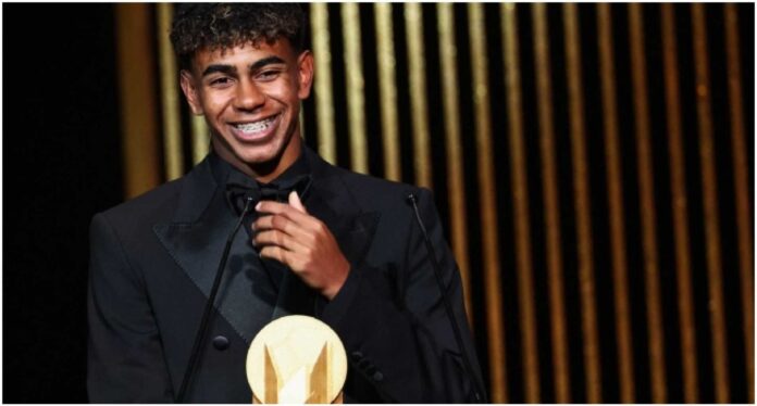 Lamine Yamal Celebrating Kopa Trophy Win