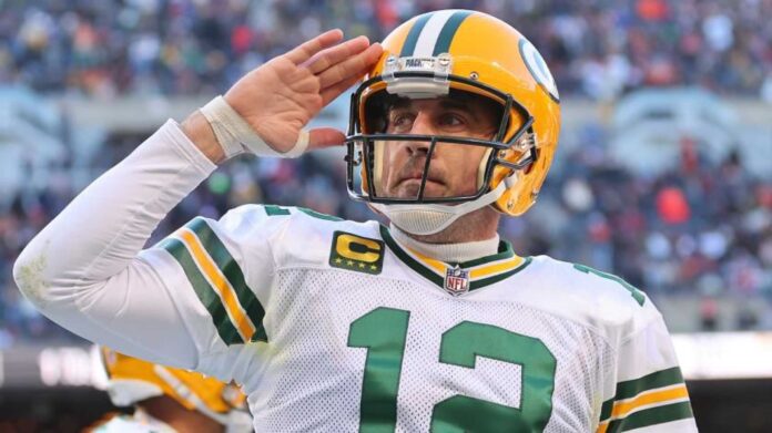 Aaron Rodgers With Football In Green Bay