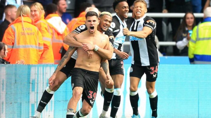 Bruno Guimaraes Celebrates Goal For Newcastle