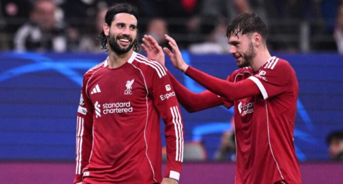 Liverpool Players Celebrating After Scoring Goals In Frankfurt