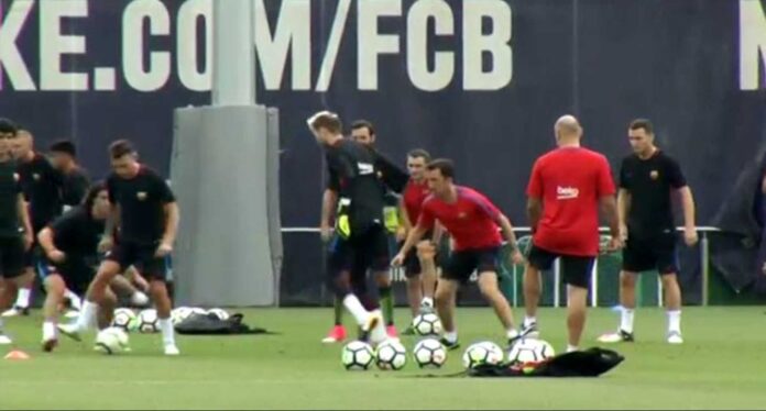 Barcelona Players Training For Champions League Match