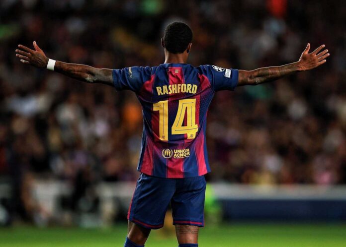 Marcus Rashford Celebrating Goal For Barcelona