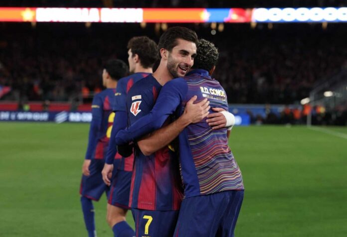 Ferran Torres Celebrating Goal For Barcelona