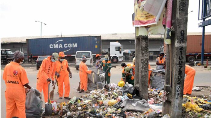 Lagos Market With Waste Bin