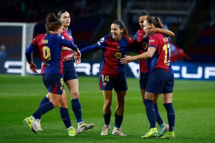 Barcelona Women's Team Celebrating Champions League Goal