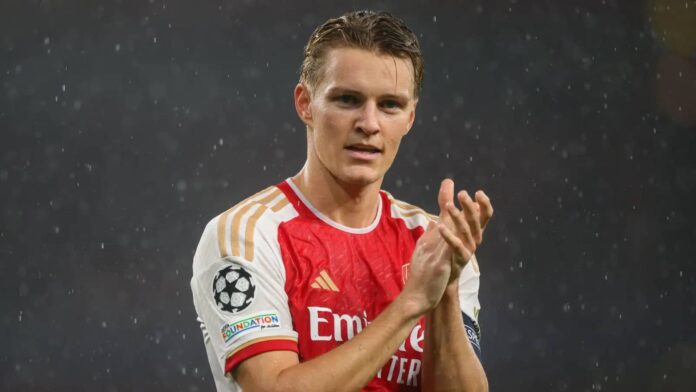 Martin Odegaard And Pep Guardiola Premier League Match