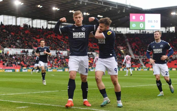 Millwall Players Celebrating Goal Against Stoke