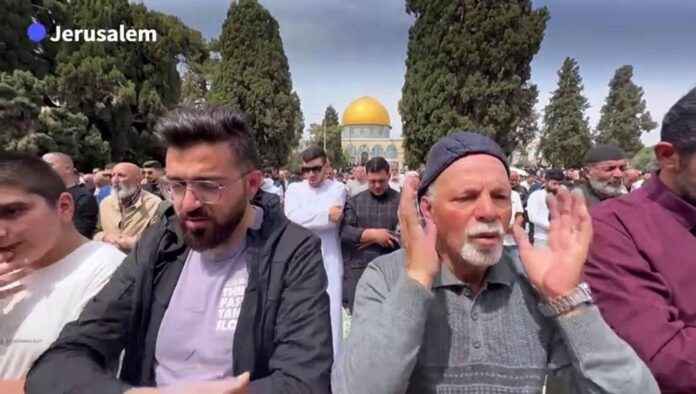 Muslim Worshippers Praying At Al Aqsa Mosque